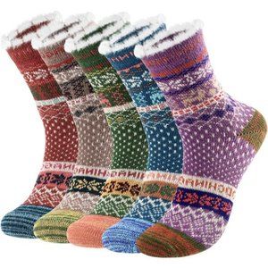 Wool Socks for Women - 5 Pairs Winter Warm Wool Socks, Soft Cozy Knit Wool